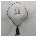 Dichroic Glass Necklace And Earrings Set, 18"