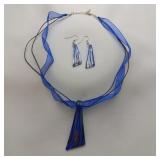 Dichroic Glass Necklace And Earrings Set, 16"
