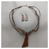 Dichroic Glass Necklace And Earrings Set, 18"