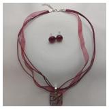 Dichroic Glass Necklace And Earrings Set, 16"