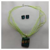 Dichroic Glass Necklace And Earrings Set, 17"