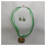 Dichroic Glass Necklace And Earrings Set, 16"