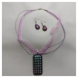 Dichroic Glass Necklace And Earrings Set, 18"