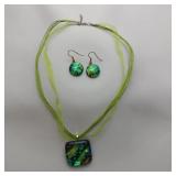 Dichroic Glass Necklace And Earrings Set, 16"