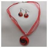 Dichroic Glass Necklace And Earrings Set, 16"