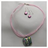 Dichroic Glass Necklace And Earrings Set, 16"