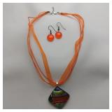 Dichroic Glass Necklace And Earrings Set,