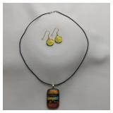 Dichroic Glass Necklace And Earrings Set, 18"