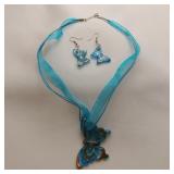Butterfly Dichroic Glass Necklace And Earrings Set