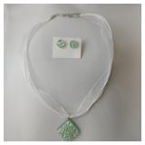 Dichroic Glass Necklace And Earrings Set, 16"