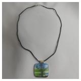 Owl On Tree Design Dichoric Glass Pendant On