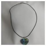 Heart Shaped Dichoric Glass Pendant On Braided