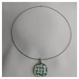 Black Dichroic Glass Pendant On Black Metal Cable