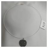 Flower Dichoric Glass Pendant On White Metal