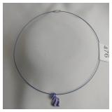 Blue Swirl Dichoric Glass Pendant On Blue Metal