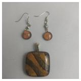 Tan And Brown Dichoric Glass Pendant And Matching