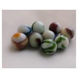White Swirled Marbles With Orange, Brown, Blue,