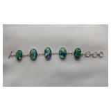 Blue & Green Dichroic Glass Bracelet, .925 Silver