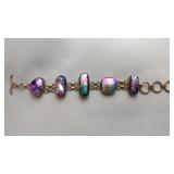 Black And Pink Dichroic Glass Bracelet, .925