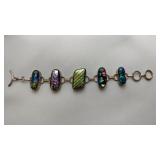 Black And Blue Dichroic Glass Bracelet, .925