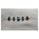 Blue Flower Dichroic Glass Bracelet, .925 Silver