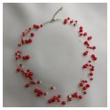 Red And Clear Bead Necklace, 16"