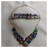 Black & Multi-color Dichroic Glass Necklace