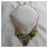 Yellow Dichroic Glass Necklace, 20"