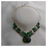 Green Dichroic Glass Necklace, 18", .925 Silver