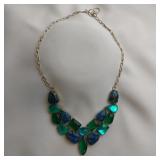Green, Teal, Blue Flower Dichroic Glass Necklace,