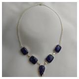 Blue Flower Dichroic Glass Necklace, 18"