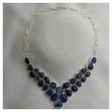 Blue Glitter Dichroic Glass Necklace, 16",