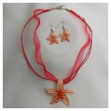 Starfish Dichroic Glass Necklace With Matching