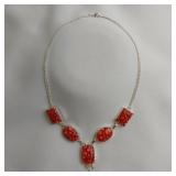 Red Flower Dichroic Glass Necklace, 18", .925