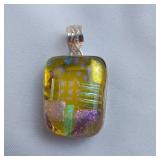 Yellow Dichroic Glass Pendant, .925 Silver