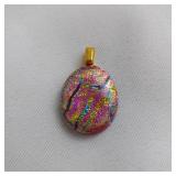 Pink Dichroic Glass Oval Pendant