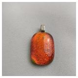 Orange Oval Dichroic Glass Pendant