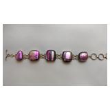 black and pink dichroic glass bracelet, .925
