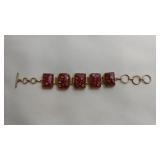 Red Flower Dichroic Glass Bracelet, .925 Silver
