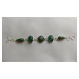 Green Flower Dichroic Glass Bracelet, .925 Silver