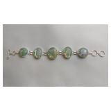 White Flower Dichroic Glass Bracelet, .925 Silver