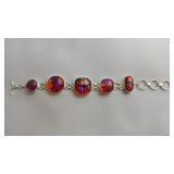 Red Dichroic Glass Bracelet, .925 Silver