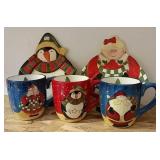 3 Christmas Mugs And 2 Matching Plates