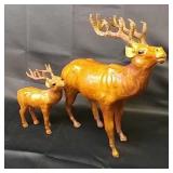 Leather Elk Figurines - 1 Large 11", 1 Small 6.5"