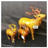 Leather Elk Figurines - 1 Large 11", 2 Small 6.5"