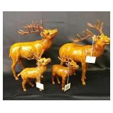 Leather Elk Figurines - 2 Large 11", 2 Small 6.5"