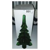 4- Green Glass Christmas Tree Paperweights/décor