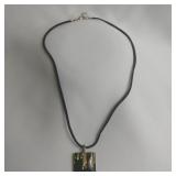 Dichroic Glass Pendant On Black Cord, 16"