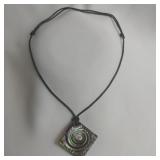 Square Dichroic Glass Pendant On Black Cord, 20"