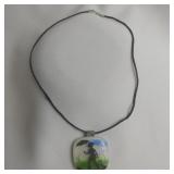 Child With Umbrella Dichroic Glass Pendant On